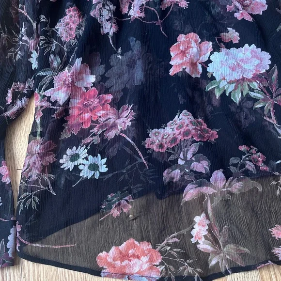 The Kooples Chic Floral Sheer Blouse in Black and Pink - Picture 6 of 7